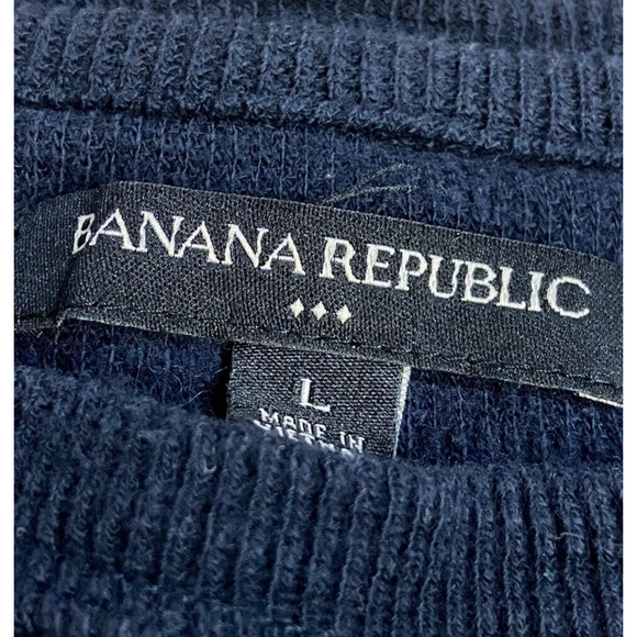 Banana Republic Shirt Mens Large Navy Blue Striped Waffle Knit Crewneck Sweater - Picture 3 of 7